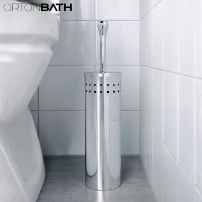 Ortonbath Scopino per la pulizia della toilette in silicone in acciaio inossidabile per bagno antibatterico, accessori per porta scopino per la pulizia della toilette in silicone da pavimento a parete